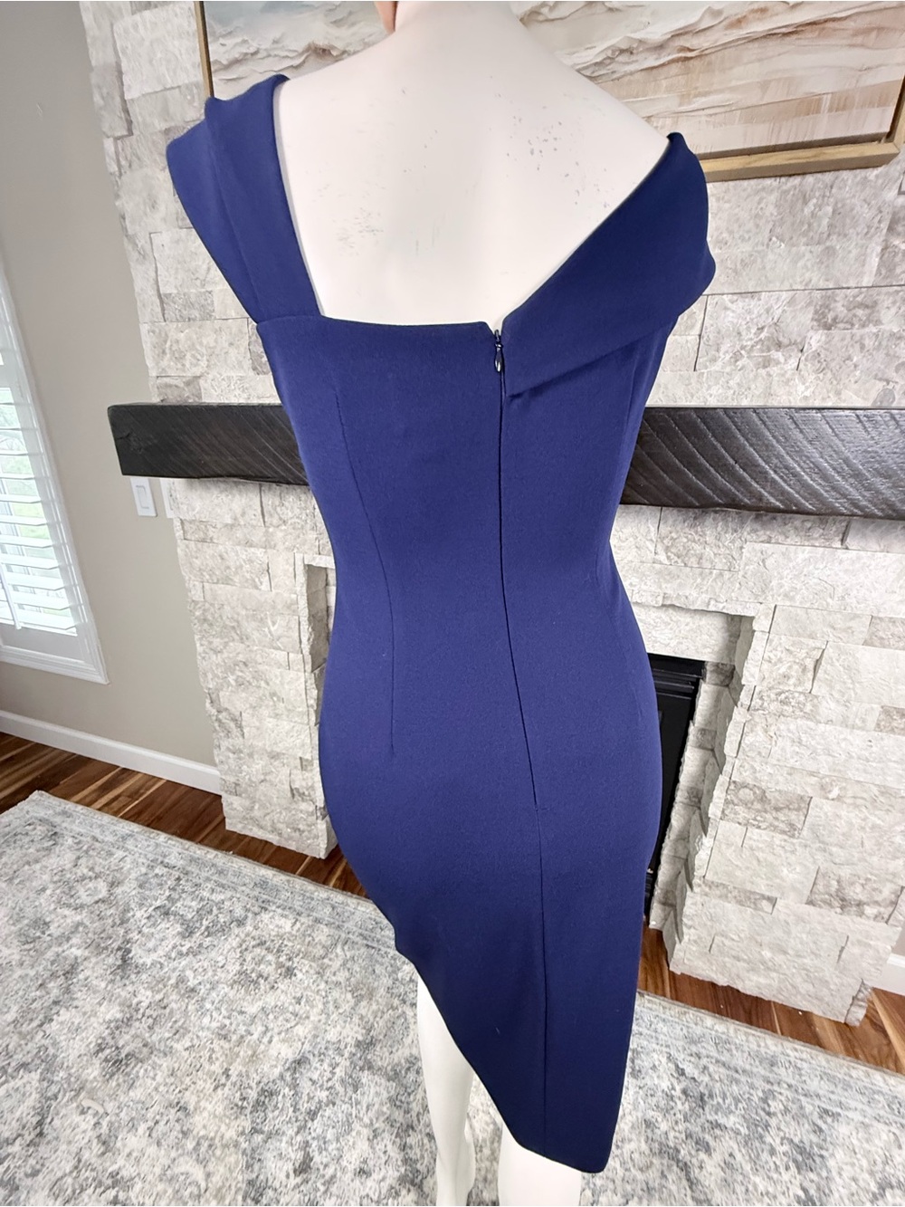 Vince Camuto Navy Asymmetric Foldover Sheath Cocktail Dress 6 - Picture 3 of 7